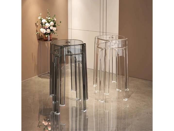 Tabouret en plastique acrylique pour usage domestique, épaissi et empilable, chaise transparente, tabouret moulin à vent, chaise de table à manger, tabouret de rechange