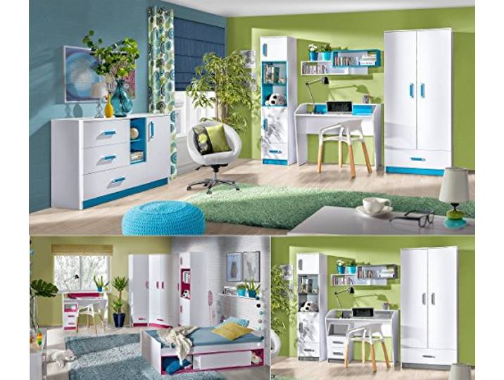 QMM TraumMoebel Jugendzimmer Kinderzimmer komplett Thiago Set B Schrank Standregal Schreibtisch Wandregal Kommode NEU
