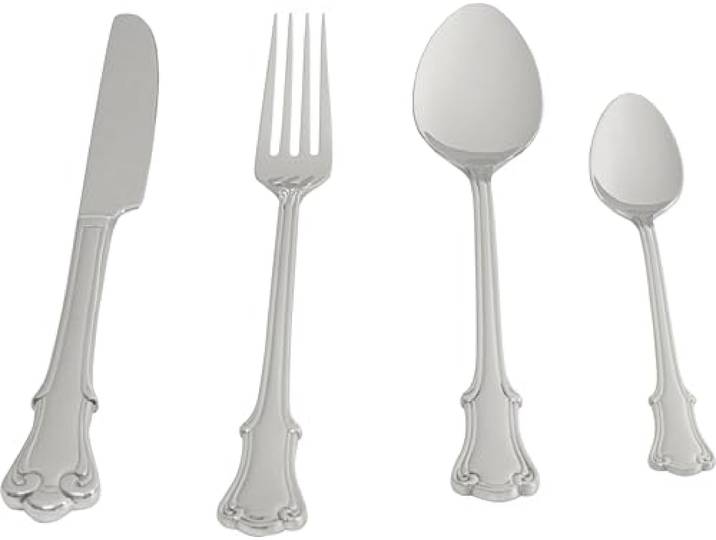 Kare Design Andrina Ménagère 16 pièces pour 4 personnes\, acier inoxydable poli\, gaufrage fin classique\, finition élégante\, couverts ergonomiques durables\, fourchette\, couteau\, cuillère\, cuillère à