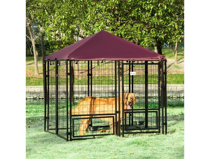 PawHut Chenil Chiens Oxford Rotatifs Imperméable 141x153cm