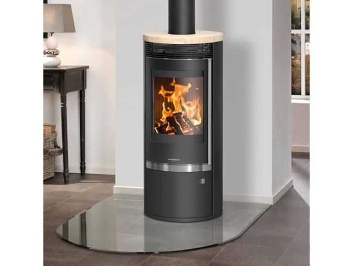 Oranier 5793 53 Rota Top 2.0 Kaminofen Stahl Schwarz mit Sandstein-Abdeckplatte/A+