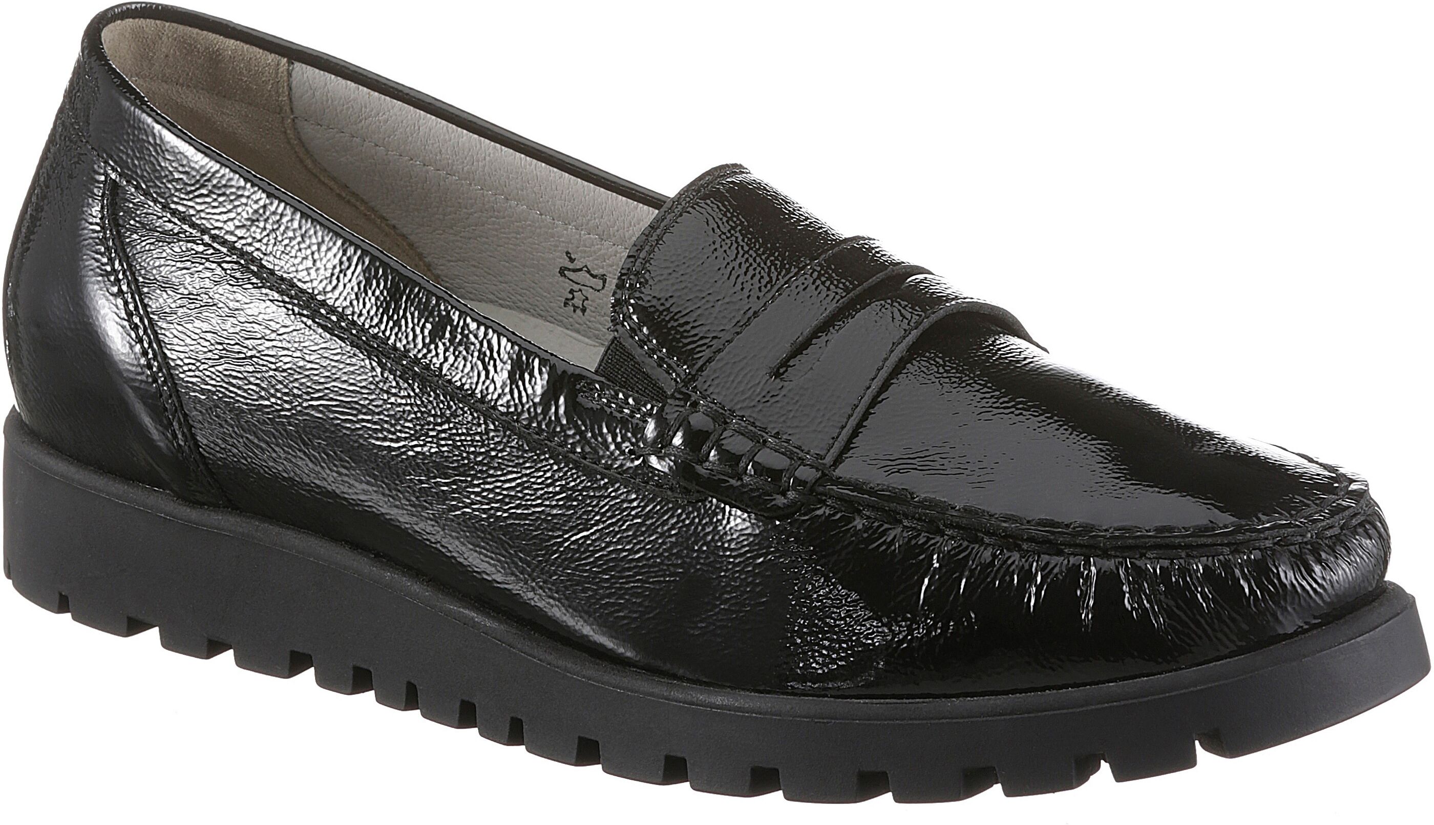 Mokassin WALDLÄUFER "HEGLI", Damen, Gr. 4,5 (37,5), Leder, schwarz, Lackleder, glänzend, Schuhe Mokassin, Slipper, Bequemschuh aus Lackleder, in komfortabler Schuhweite H schwarz 4,5 (37,5), Leder