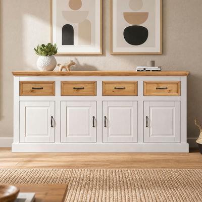 Sideboard OTTO HOME "Selma", weiß (weiß, beize), B:192cm H:87cm T:38cm, Sideboards, Sideboard, Kommode mit 4 Türen und 4 Schubkästen