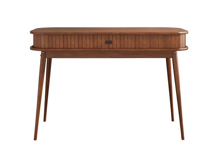 Bureau droit avec porte coullisante en bois massif, coloris châtaigne