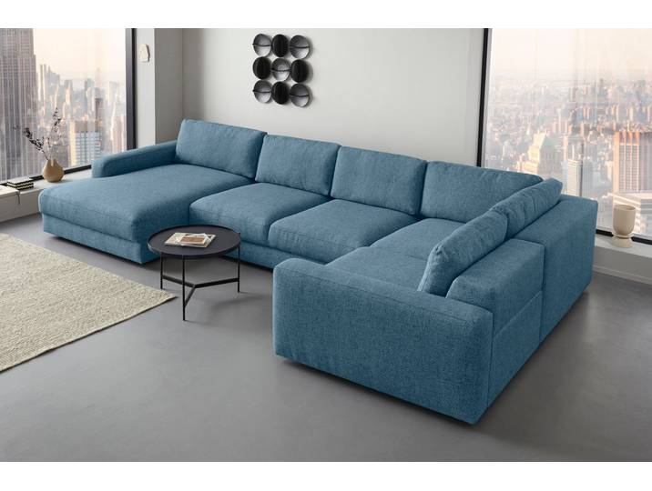 Wohnlandschaft HOME AFFAIRE Bloomfield, Mega Polsterecke, Breite 390cm, viel Platz, U-Form , blau (tepestry), B:390cm H:84cm T:209cm, 100% Polyester, Sofas, Wohnlandschaft, In verschiedenen Grössen bestellbar