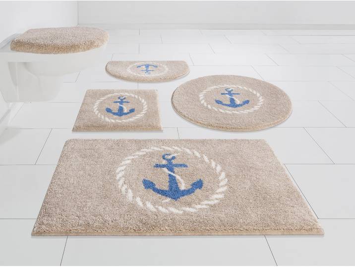 Badematte GRUND Port Louis Gr. 5, beige, H:20mm, Kunstfaser, Badematten, Badematte, Design mit Anker, maritim, Made in Europe