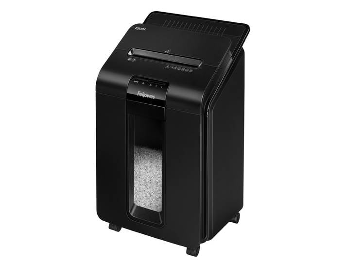 Fellowes Destructeur de documents AutoMax 100M coupe croisée mini-cut DIN P4 - 100 feuilles - corbeille 23L