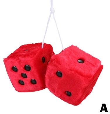Smart Shopping Spot Anime Car Decoration Accessories, Big Long Hair Hot Stamping Dot Dice Plush Toy Cube Pendant, Auto Pendant red