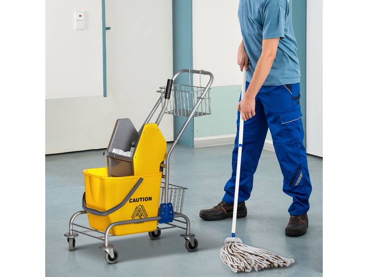 HOMCOM Chariot Ménage 26L Presse + Panier Rangement Jaune
