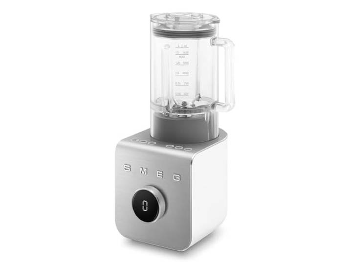 Smeg\, Blender Haute Performance BLC01WHMEU\, avec Accessoires Inclus et Fonction Pulse\, 5 Programmes Préréglés\, 9 Niveaux de Vitesse\, 2 Modes\, Carafe Amovible\, Puissance 1400W\, Blanc