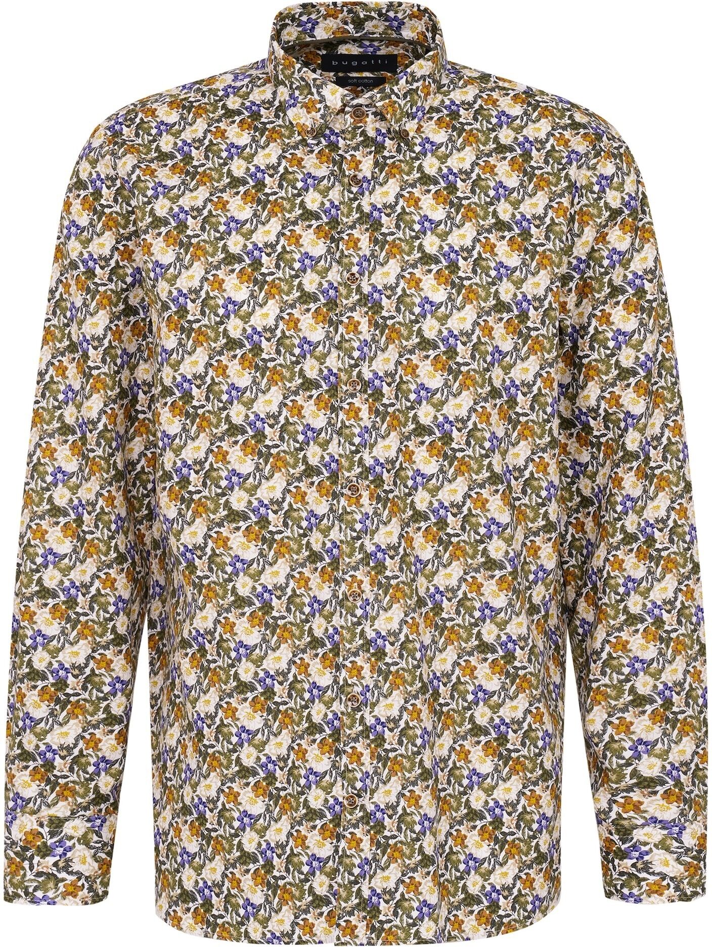 Langarmhemd BUGATTI, Herren, Gr. 4XL, Normalgrössen, grün (oliv), 100% Baumwolle, unifarben, normal, eckige 2-Knopf-Manschette, Hemden Langarmhemd, mit Button-Down-Kragen oliv 4XL, Normalgrössen