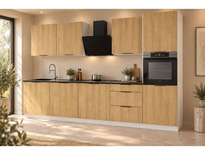 ROYAL24_MARKT Küchenzeile KS44-G300 - BONIRA - 300 cm, moderne MDF-Fronten, (Komplett Set), Edles Design - Top Material - Hochwertig