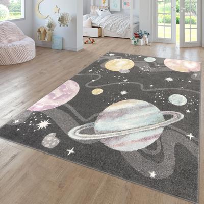 Paco Home Kids Rug Space with Planets and Stars in Pastel Colors