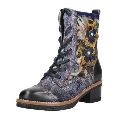 Schnürstiefelette LAURA VITA "LAURA VITA Stiefelette Leder/Textil", Damen, Gr. 37, bunt (violett), Leder, Textil, Schuhe Schnürstiefelette
