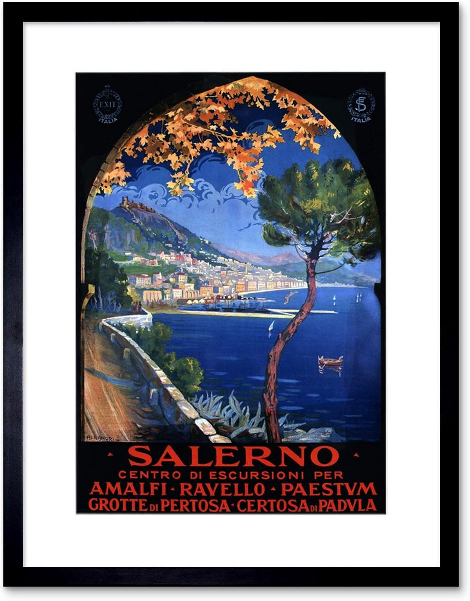 Vintage Reclameposter Italië Salerno Mediterrane Kust Ingelijste Wanddecoratie