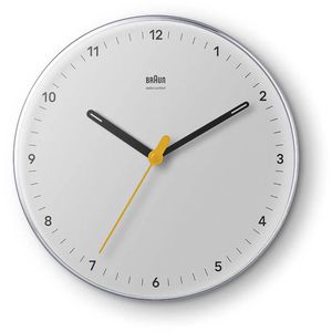 Braun Wanduhr BC26W-DCF, Kunststoff, analog, Funkuhr, Ø 23 cm, weiß, lautlos