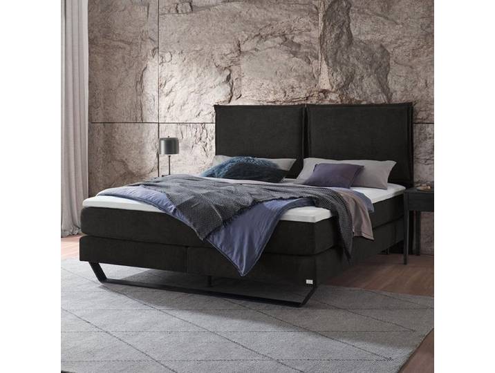 Boxspringbett Rimossa Velours-Strukturstoff 200x200cm TTF-Box Härtegrad: H3 Dunkelgrau modern