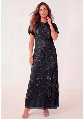 Plus Size Women's Plus Size Beaded Capelet Maxi Gown - Glam Evening Dress by Roaman's in Black (Size 34 W) Beaded Formal Evening Capelet Gown