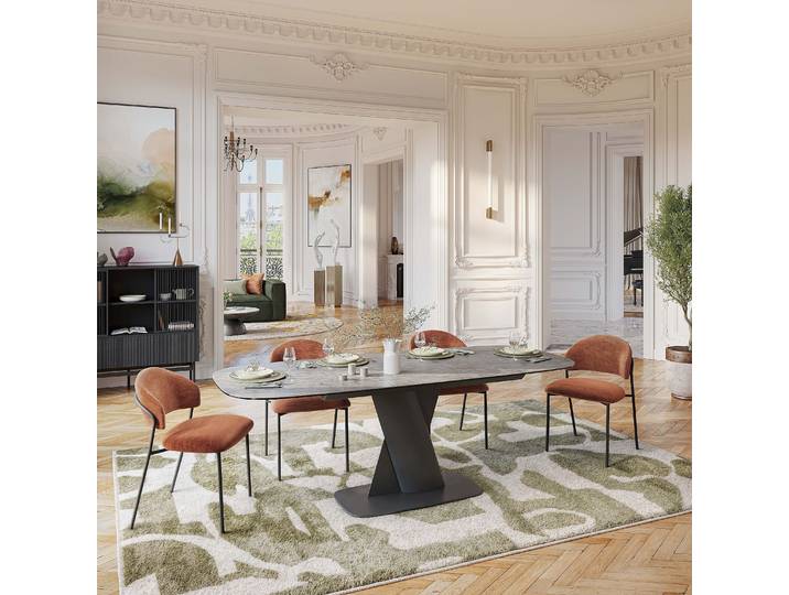 HABITAT - Table à manger rectangulaire extensible en céramique - 6 à 8 couverts - Gris minéral - Perama