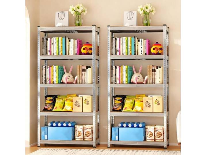 SUPFINE 2pcs Étagères pour Charges Lourdes Rangement Jusqu'à 100kg 5 niveaux Étagère Multifonctionnelle Planches Réglables