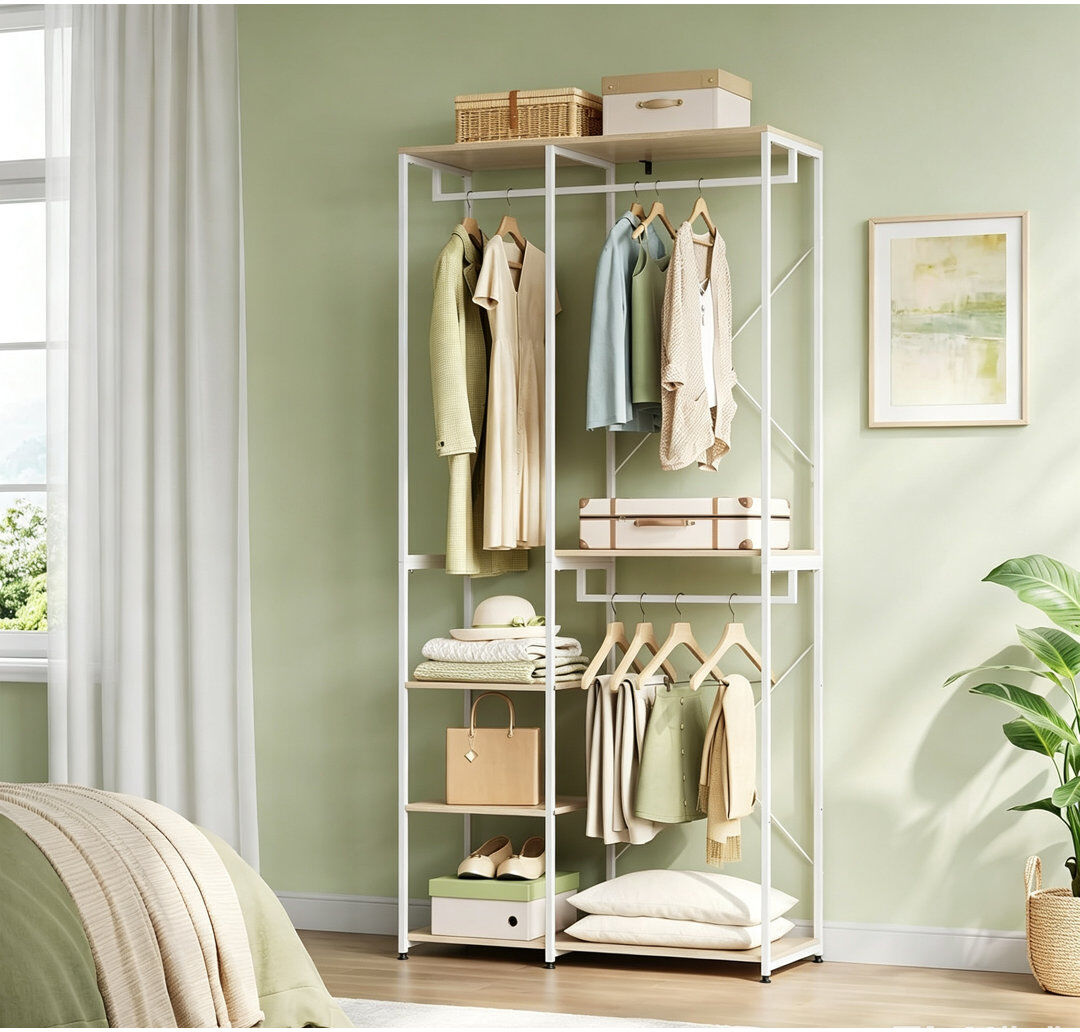 Borough Wharf Mahurin 90cm Clothing Rack Light Woodlook/White 90cm L