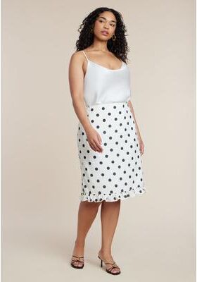 Plus Size Women's Ruffle Polka Dot Skirt by ELOQUII in Cream And Black Dot (Size 18)