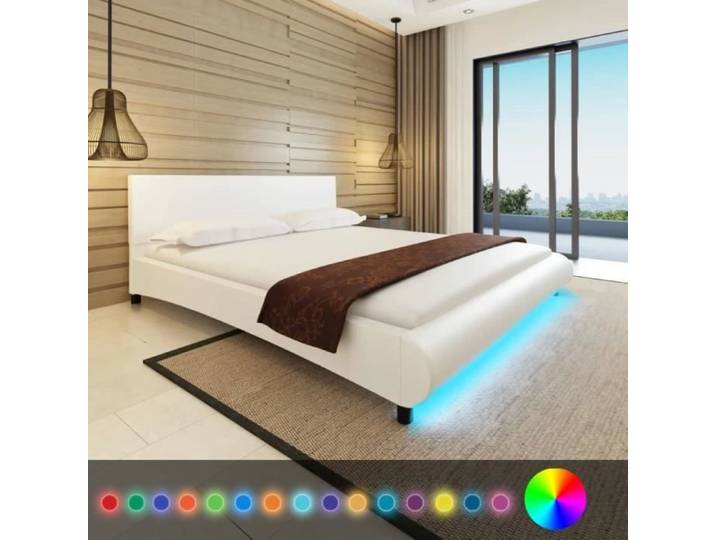 Cadre de lit - AUCUNE - Contemporain - Similicuir blanc - 180 x 200 cm - LED 16 couleurs