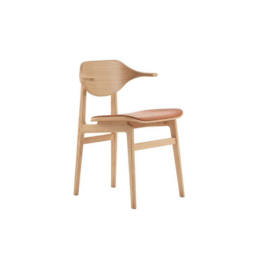 NORR11 Bufala Stuhl gepolstert (Gestell Eiche natur, Dunes Leder camel) Gestell Eiche natur, Dunes Leder camel W1Buf11008FSConavl21004