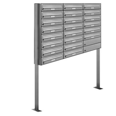 AL Briefkastensysteme 22 Fächer Premium Edelstahl Stand Briefkasten Anlage für Post A4 modern, robust, wetterfest, Artikelnummer: 132V22S3