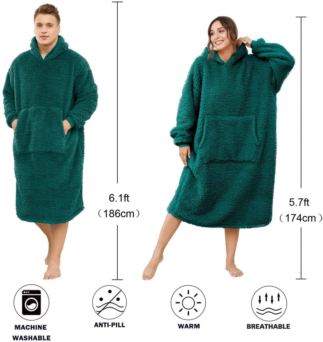 Store_7 Unisex oversized draagbare deken hoodie met sherpa voering