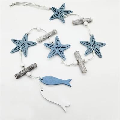 Inspired Finds Mediterranean Nautical Fishing Net Wall Hanging Decor starfish & Driftwood Garland