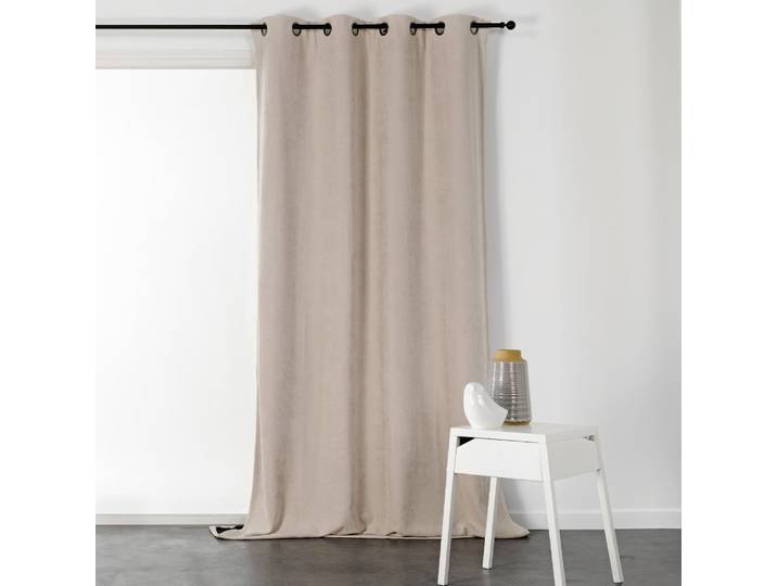 Rideau à oeillets isolant et déperlant - effet velours polyester lin