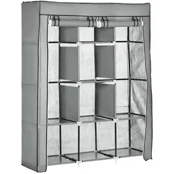 STILVORA Stoffschrank Kleiderschrank 125x43x163 cm mit 2 Kleiderstangen 8 Ebenen Reißverschluss Staubschutz stabiler Stahlrahmen Hellgrau