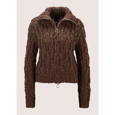 Strickjacke MADELEINE "Strickjacke Grobstrickjacke mit Stehkragen", Damen, Gr. 48, braun, Modern, comfort fit, Strickjacken Strickjacke