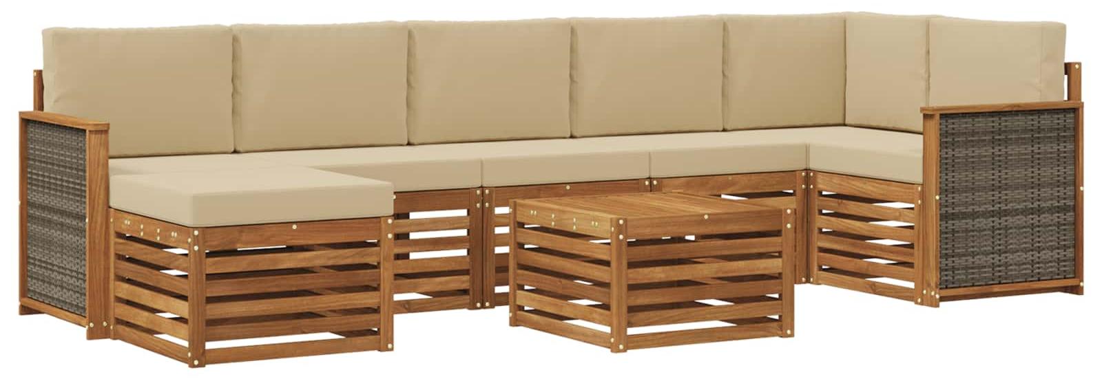 Outdoor-Sofagarnitur mit Kissen 7 pcs Natur