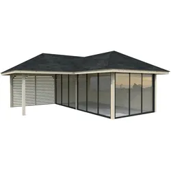 Palmako Pavillon Bianca 24,9 m2 Set 514 Slide Plus mit Isolierglas-Schiebetüren transparent tauchgrundiert