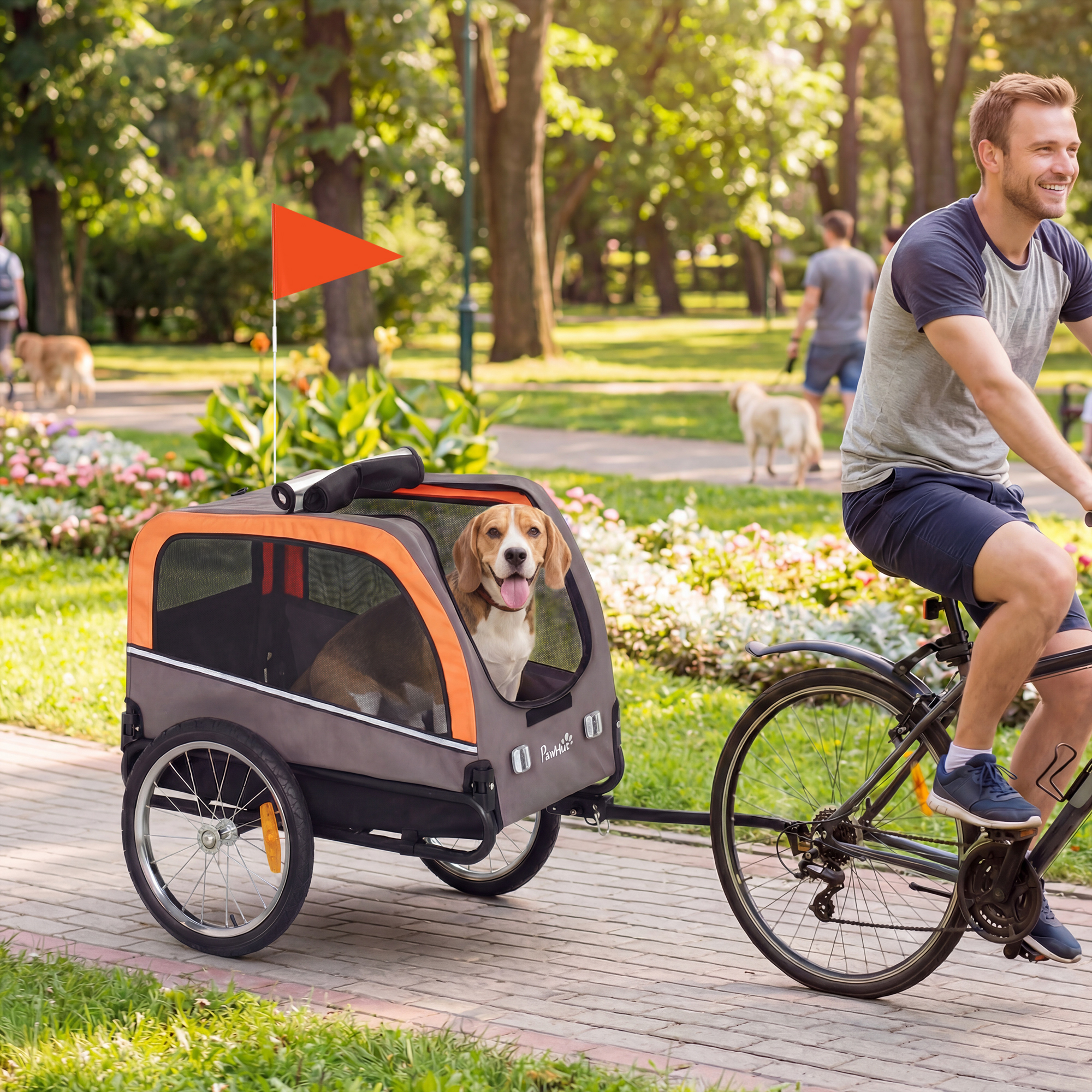 Pawhut Rimorchio per cani Rimorchio pieghevole per bicicletta con riflettori di sicurezza per cani piccoli e medi fino a 20 kg Arancione   Aosom Italy