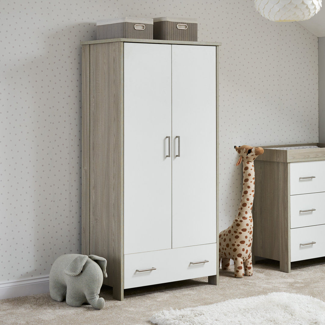 Obaby Nika Double Wardrobe Grey Wash/White 170cm H X 85cm W X 50cm D
