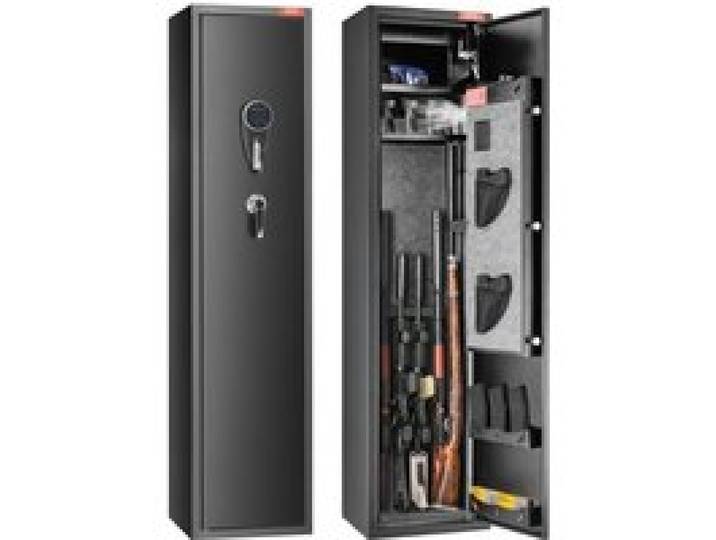 VEVOR Armoire à 6 Fusils, Coffre-Fort pour Armes à Feu avec 2 Façons de Verrouillage Clavier Numérique et Clés, avec Casier Intégré et Étagère Amovible, pour Rangements des Armes Longues, Maison