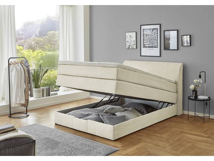 Sun Garden Boxspringbett Kurt mit Bettkasten Cord Natur 140 x 200 cm