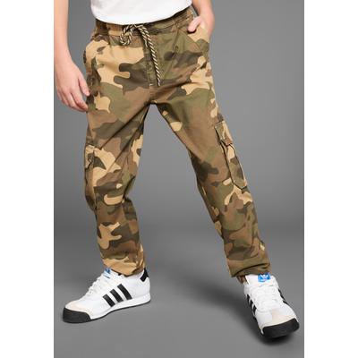 Cargohose KIDSWORLD "in coolen Tarnfarben", Mädchen, Gr. 176, N-Gr, beige (sand tarnfarben), Twill, Obermaterial: 98% Baumwolle, 2% Elasthan, bedruckt, Basic lang, Hosen Cargohose, mit lässigen Cargotaschen
