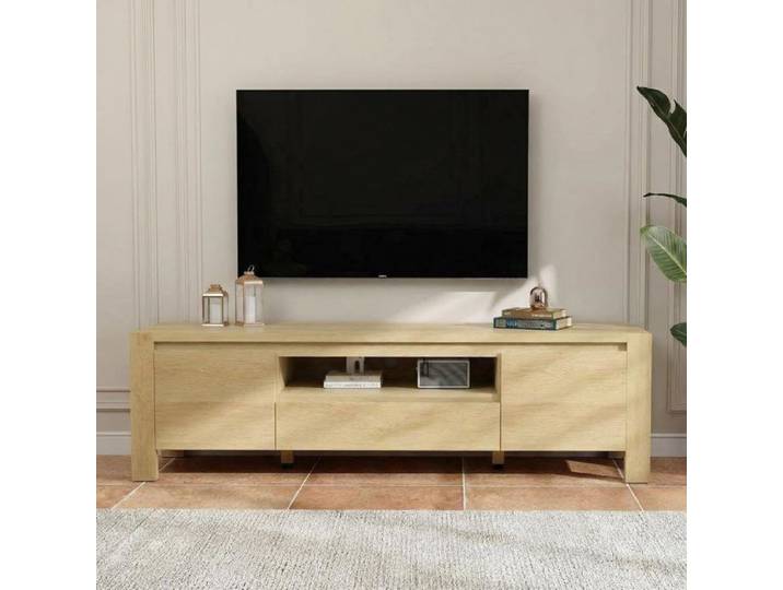 Meuble TV Meuble TV Bas avec Rangement rangement TV avec Portes Tiroir et Compartiment Ouvert Console TV pour Salon en bois