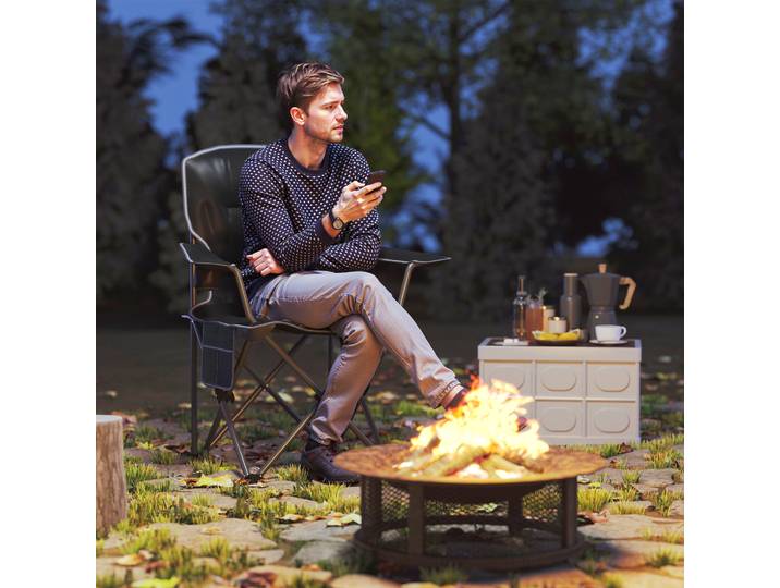 Outsunny Chaise Camping Pliante Portable avec Porte-Gobelets Noir
