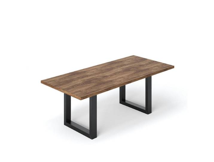 Rellgo Esstisch aus Wildeiche – U-Gestell Stahl – Moderner Holztisch, Hergestellt in Deutschland, Gerade Kante, Geölte Oberfläche