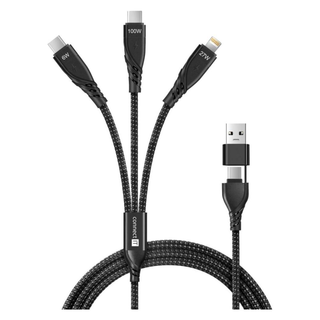 Connect IT Charging Cable Wirez 6in1 - USB-C/USB - Lightning + 2x USB-C - 1.25m - black (1.25 m) (CCA-2320-BK)