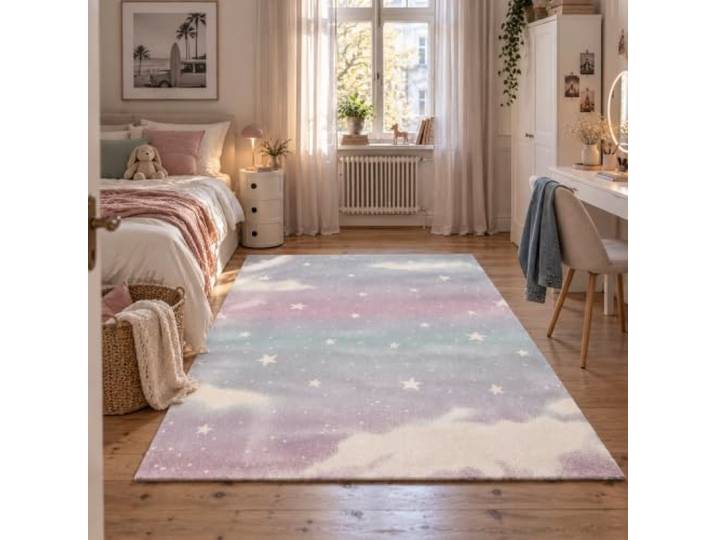 Pergamon Kinderteppich Maui Kids Pastell Wolkenhimmel Sterne Kinderzimmer