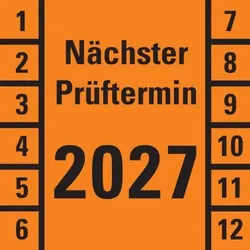 Dreifke® Prüfplakette Nächster Prüftermin 2027,orange,Dokumentenfolie,30x30mm,18 St/Bogen