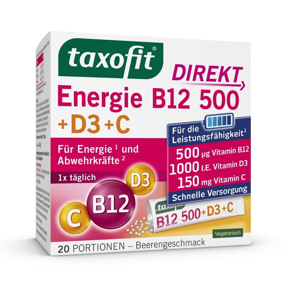 Taxofit Energie B12 500+D3+C Direkt Granulat 20 St