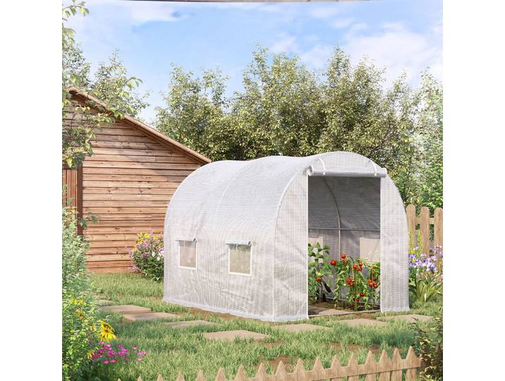 Outsunny Serre Tunnel 6m² Acier PE Blanc 3x2m