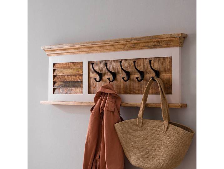 Porte-manteaux en bois massif 120 x 40 x 28cm Blanc/Marron/Marron/Blanc